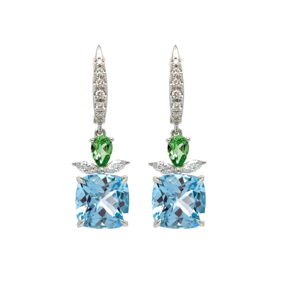 Boucles d'Oreilles Topazes, Tsavorites & Diamants