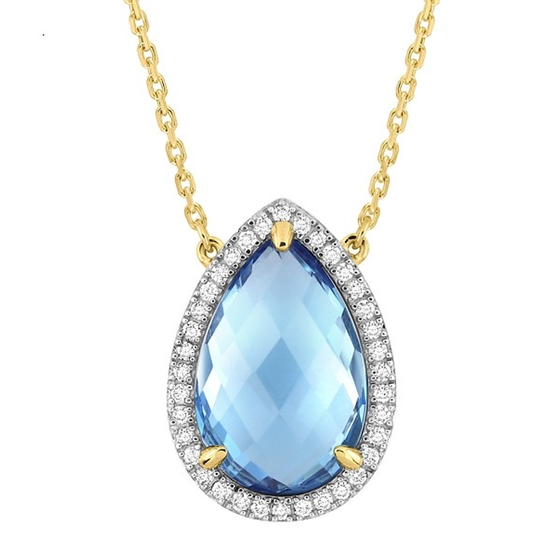 Necklace, Topaz Swiss Blue, Diamonds, Yellow Gold