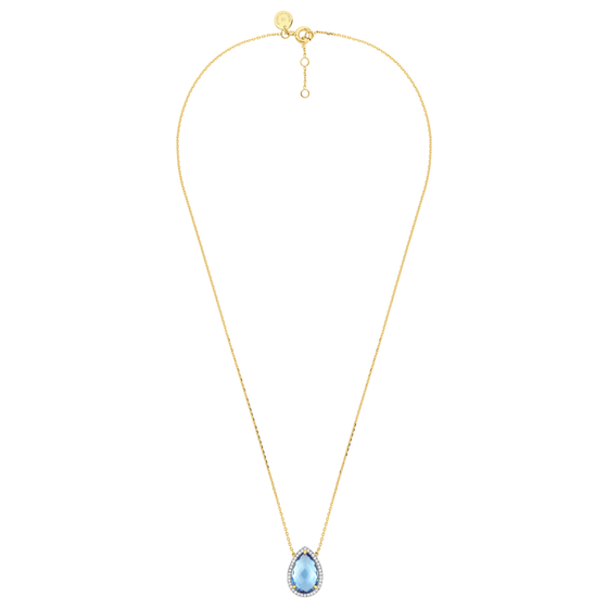 Necklace, Topaz Swiss Blue, Diamonds, Yellow Gold