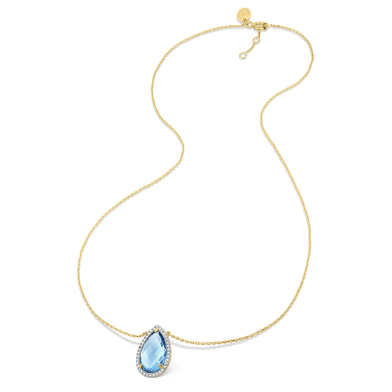 Necklace, Topaz Swiss Blue, Diamonds, Yellow Gold