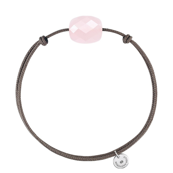 Bracelet, Quartz Rose Poudre, Cordon Taupe