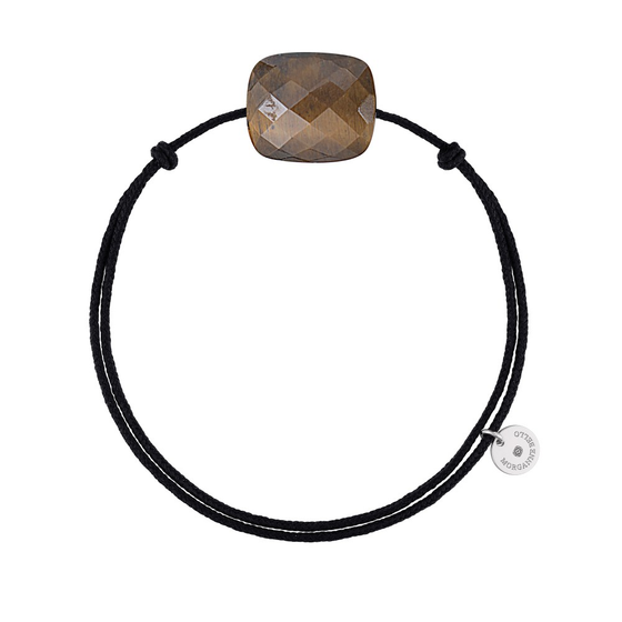 Bracelet, Oeil De Tigre Miel, Cordon Noir