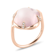  Bague, Quartz Rose, Diamants, Or Rose