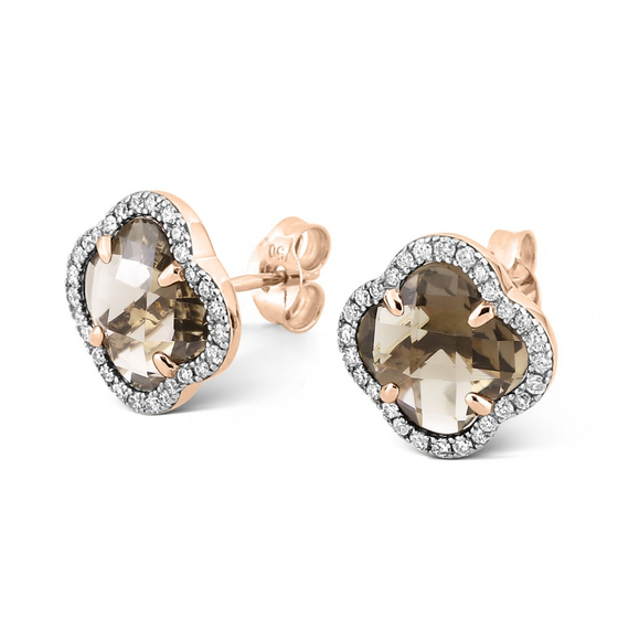 Studs, Smoky Quartz, Diamonds, Rose Gold