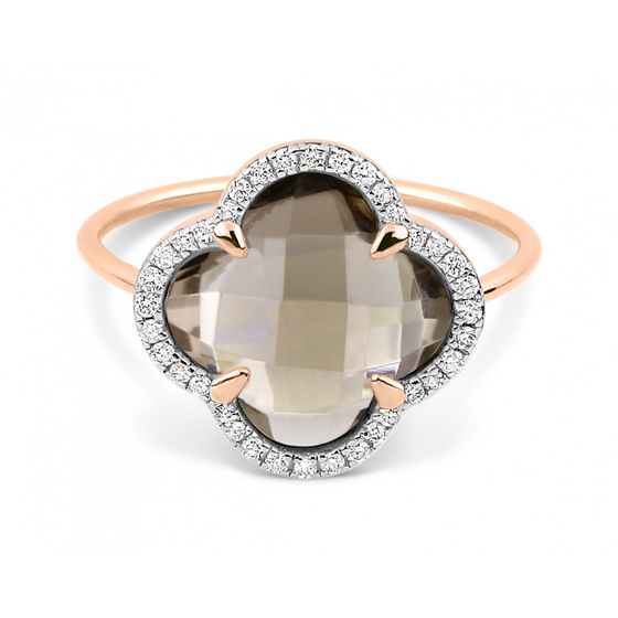 Smoky Quartz + Diamonds Rose Gold Victoria Diamonds Ring