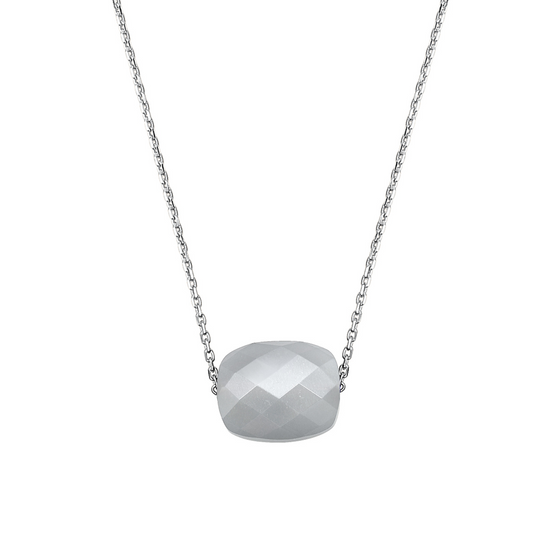 Collier, Pierre De Lune Grise, Or Blanc