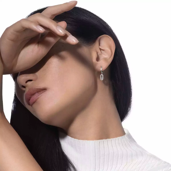 Move Uno Single Hoop White Gold Diamond Earrings