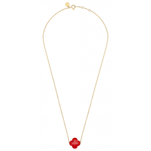  Red Carnelian Clover Yellow Gold Necklace