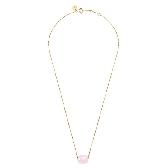 Collier, Quartz Rose Poudre, Or Jaune