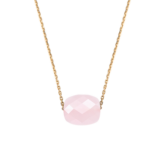 Collier, Quartz Rose Poudre, Or Jaune