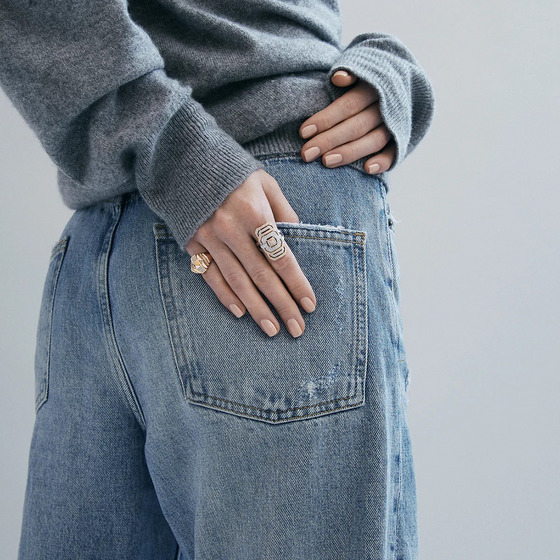 Bague Rockaway Mini Pyramide Semi Pavée & Or Rose