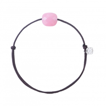  Pink Opal Cushion Brown Cord Bracelet