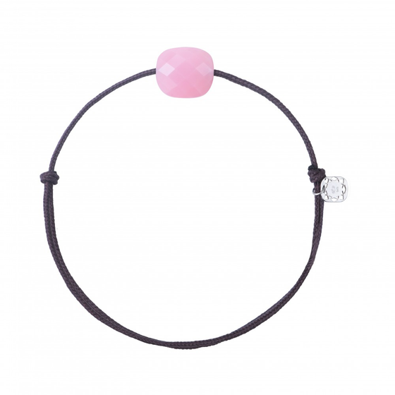 Pink Opal Cushion Brown Cord Bracelet