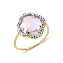  Pink Amethyst + Diamonds Yellow Gold Victoria Diamonds Ring