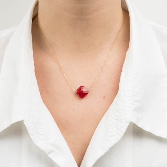 Necklace, Red Quartz, Yellow Gold