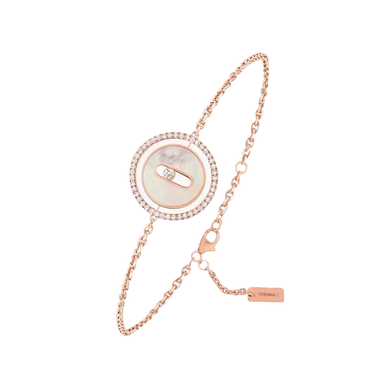 Lucky Move SM White Mother-of-Pearl Pink Gold Diamond Bracelet