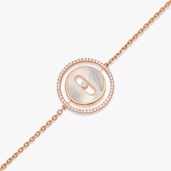 Lucky Move SM White Mother-of-Pearl Pink Gold Diamond Bracelet