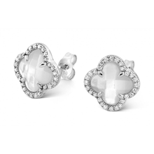  Puces D'oreilles Victoria Diamants Nacre Blanche + Diamants Or Blanc