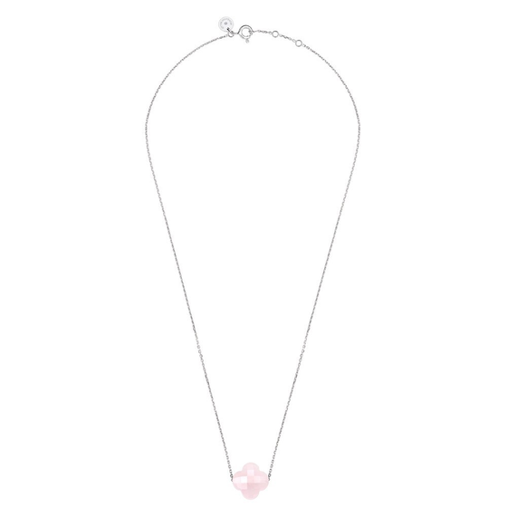 Collier, Quartz Rose Poudre, Or Blanc