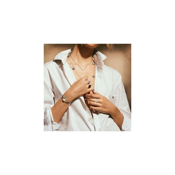 Collier, Quartz Rose Poudre, Or Blanc