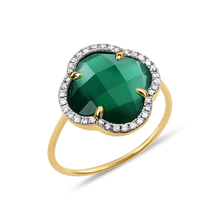  Bague Victoria Diamants Agate Verte + Diamants Or Jaune