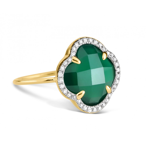 Ring, Green Agate, Diamonds, Yellow Gold