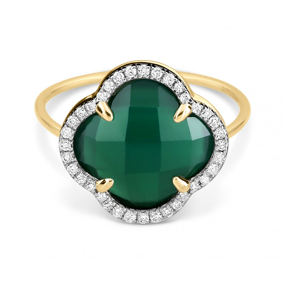 Ring, Green Agate, Diamonds, Yellow Gold