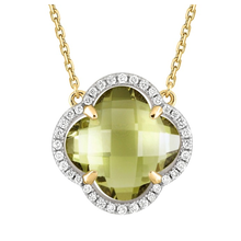  Olive Quartz + Diamonds Yellow Gold Victoria Diamonds Necklace