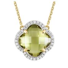  Necklace, Olive Quartz, Diamonds, Yellow Gold