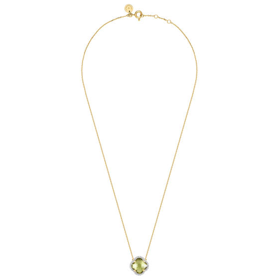 Olive Quartz + Diamonds Yellow Gold Victoria Diamonds Necklace