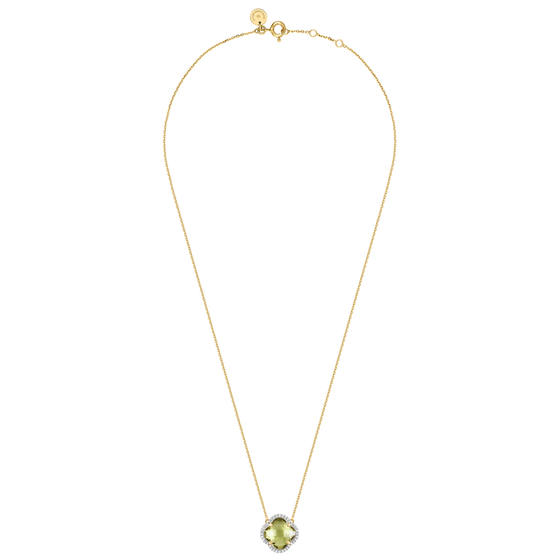 Collier, Quartz Olive, Diamants, Or Jaune