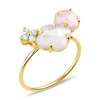 Bague, Quartz Rose, Diamants, Nacre Blanche, Or Jaune