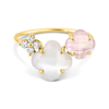 Bague, Quartz Rose, Diamants, Nacre Blanche, Or Jaune