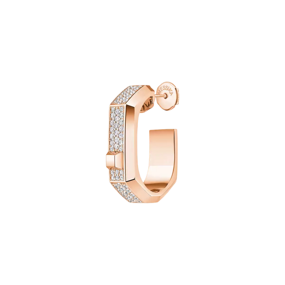 Mono créole pavée Moderniste MM Boucles d'oreilles Diamant Or Rose