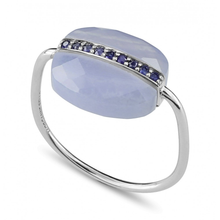  Blue Lace Agate Cushion And Blue Sapphires White Gold Aurore Ring
