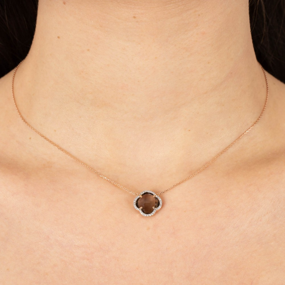 Collier, Quartz Fume, Diamants, Or Rose