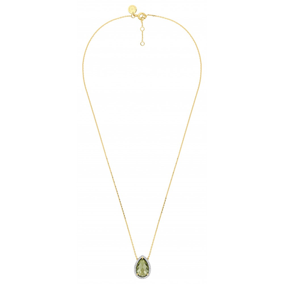 Necklace, Olive Quartz, Diamonds, Yellow Gold