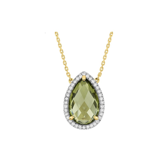 Necklace, Olive Quartz, Diamonds, Yellow Gold
