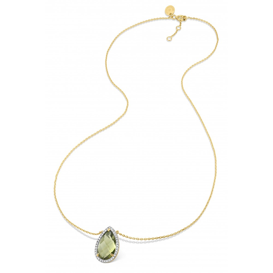 Necklace, Olive Quartz, Diamonds, Yellow Gold
