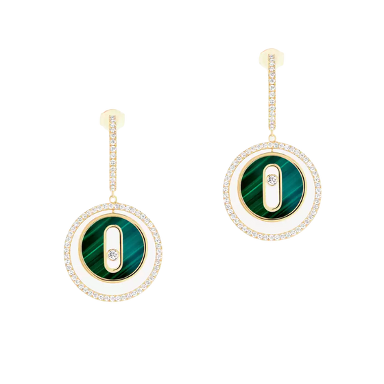 Lucky Move SM Malachite Yellow Gold Diamond Earrings