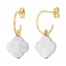  Earrings, White Agate, Yellow Gold