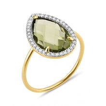  Bague, Quartz Olive, Diamants, Or Jaune