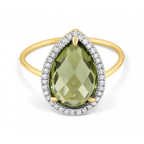 Bague, Quartz Olive, Diamants, Or Jaune