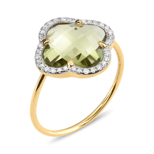  Olive Quartz + Diamonds Yellow Gold Victoria Diamonds Ring