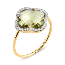  Bague, Quartz Olive, Diamants, Or Jaune