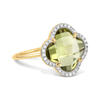 Bague, Quartz Olive, Diamants, Or Jaune