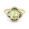 Olive Quartz + Diamonds Yellow Gold Victoria Diamonds Ring
