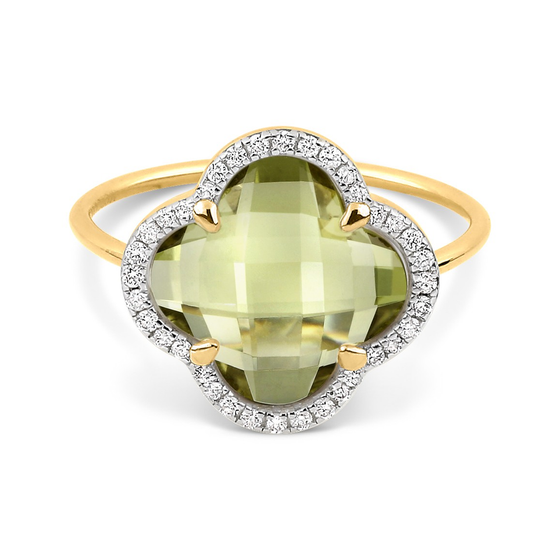 Bague, Quartz Olive, Diamants, Or Jaune