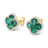 Studs, Green Agate, Diamonds, Yellow Gold