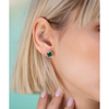 Studs, Green Agate, Diamonds, Yellow Gold